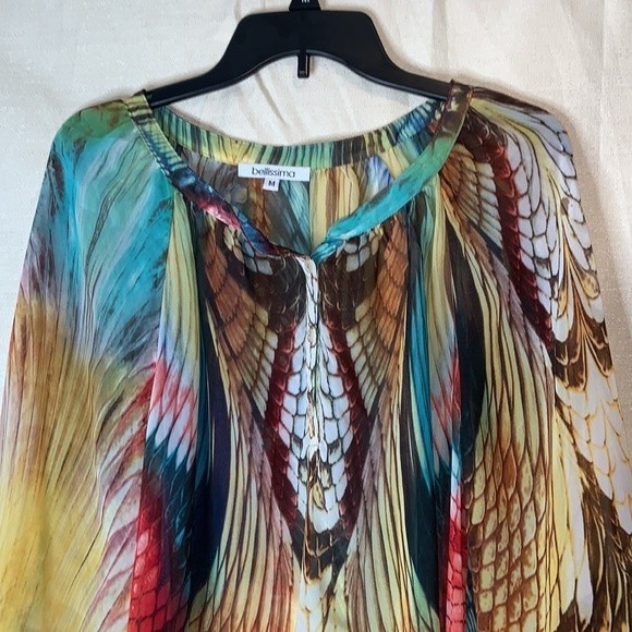 Bellissima flowing reptile feathery print Sheer Blouse medium - Picture 3 of 10
